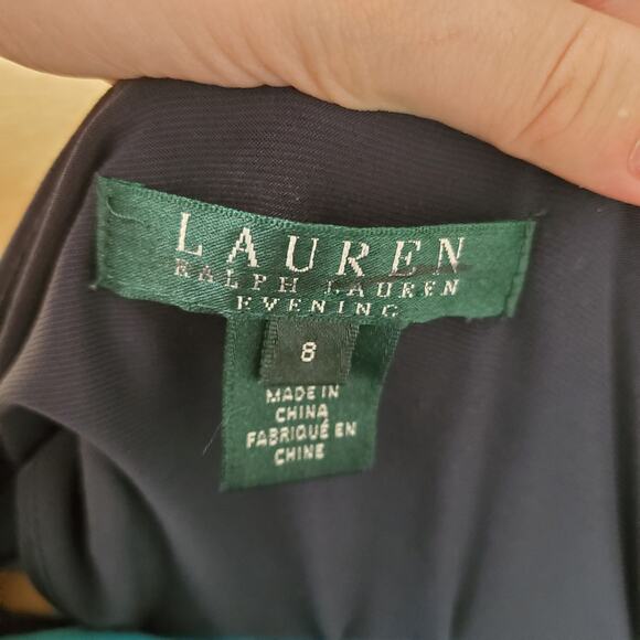 Lauren Ralph Lauren Long Sleeve Gown Evening Formal Dress Navy Blue Size US 8 - Picture 3 of 12